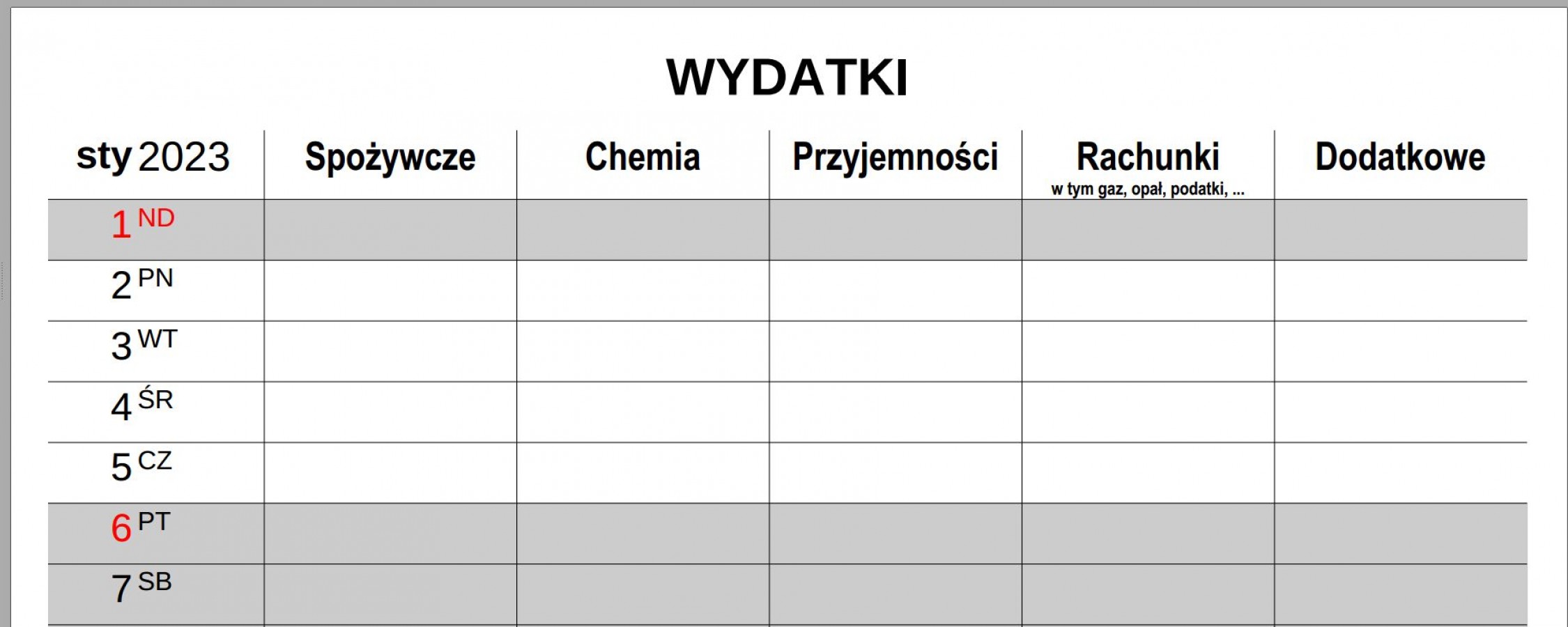 Tak wyglądają przykładowe oznaczenia kolumn, w tabeli "Wydatki", które sprawdzają się w naszej rodzinie. Tak wyglądają przykładowe oznaczenia kolumn, w tabeli "Wydatki", które sprawdzają się w naszej rodzinie.